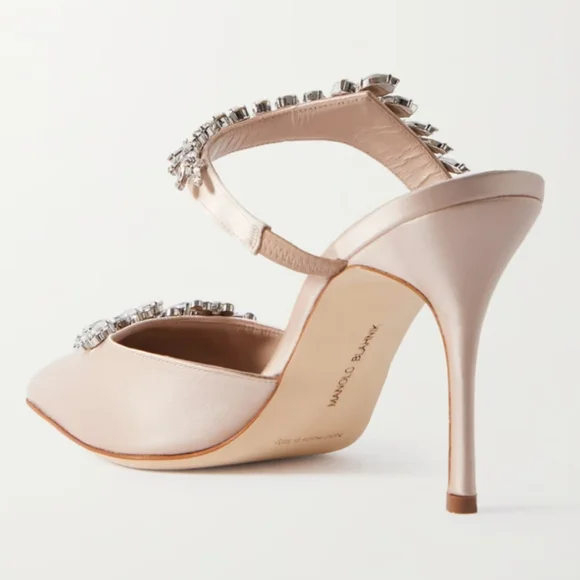 NWT$1,395 Manolo Blahnik Lurum 90 Crystal-embellished Satin Mules Heels Sz 37 - Picture 4 of 16